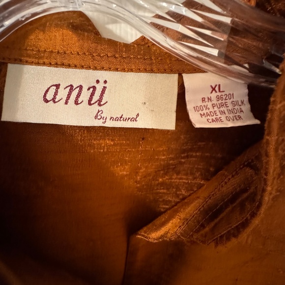 Anii By Natural Vintage - Copper Long-Sleeve Button Top - 100% Pure Silk - XL - Picture 2 of 9